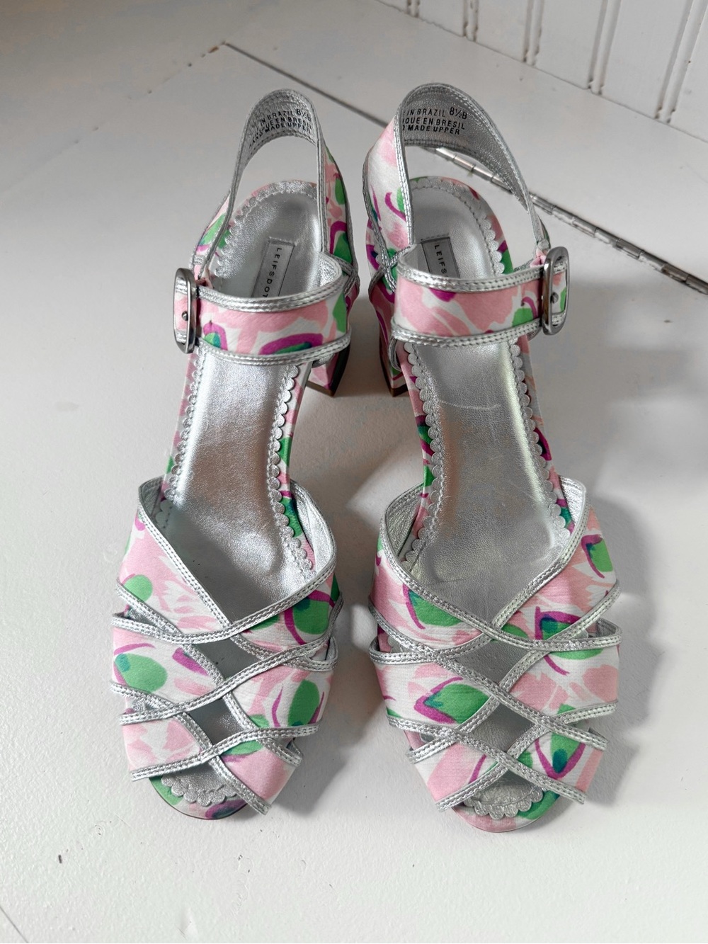 Anthropologie Leifsdottir Floral Metallic Block Heel Sandals